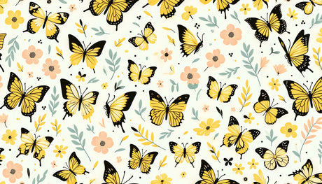 Butterfly wallpaper design file showing detailed yellow monarchs and floral pattern on cream background