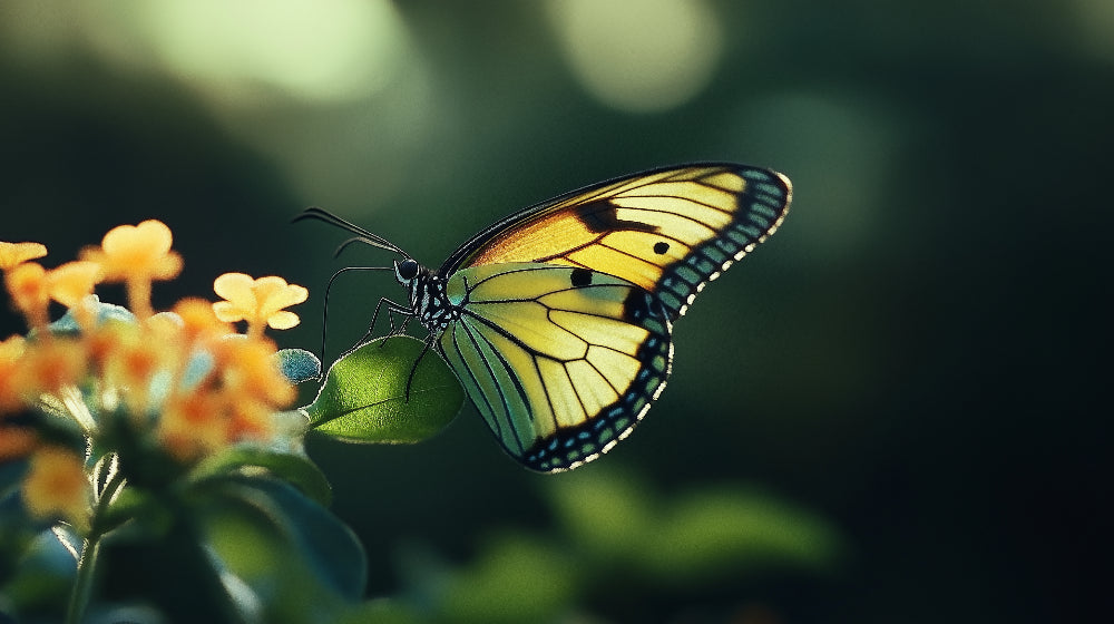Yellow Monarch Butterfly design file showing detailed wing patterns and garden flowers