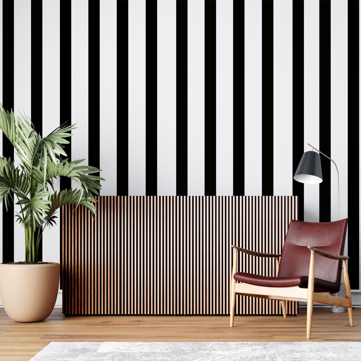 Striped Mural Wallpaper | Bold Black and White Pattern