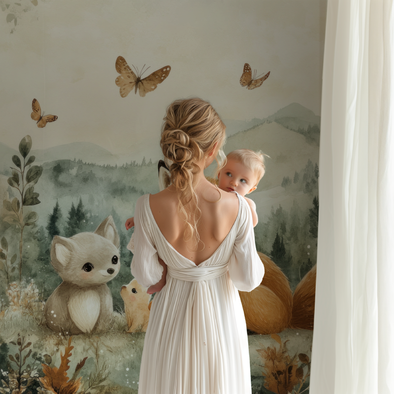 Forest Animals Mural Wallpaper | Enchanted Fox and Butterfly Scene