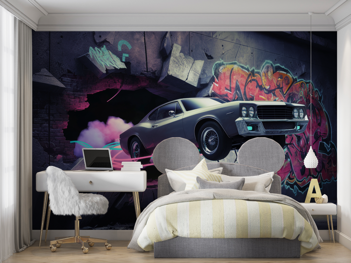 Sports Car Mural Wallpaper | Urban Graffiti Design