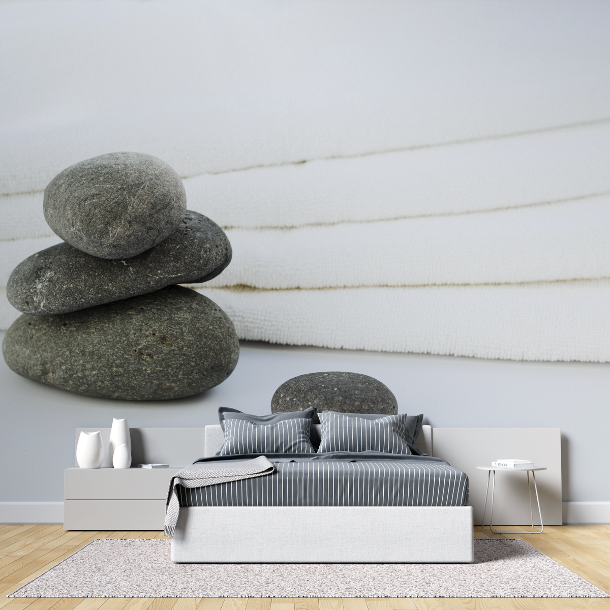 Zen Stone Mural Wallpaper | Minimalist Grey Balance Design