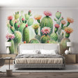 Watercolor Cactus Wallpaper creating a peaceful atmosphere in a modern living room with natural light