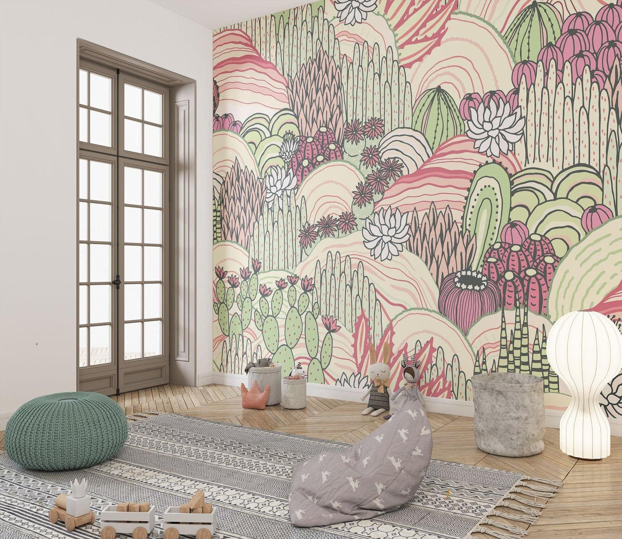 Desert botanical mural bringing life to a creative studio space