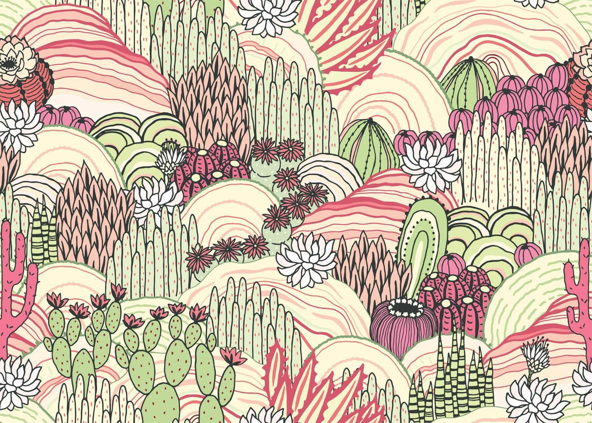 Desert Garden Wallpaper design file showing detailed pink and green cactus pattern