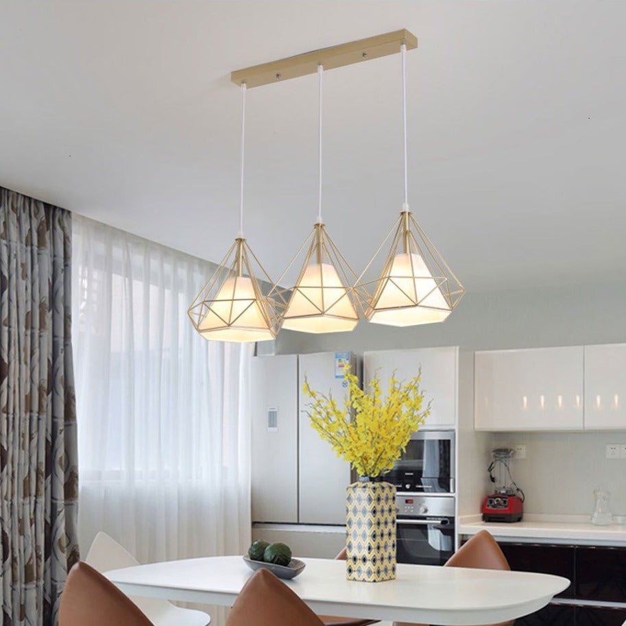 Geometric Pendant Light Gold Iron Frame With White Glass Shade - Product detail 4