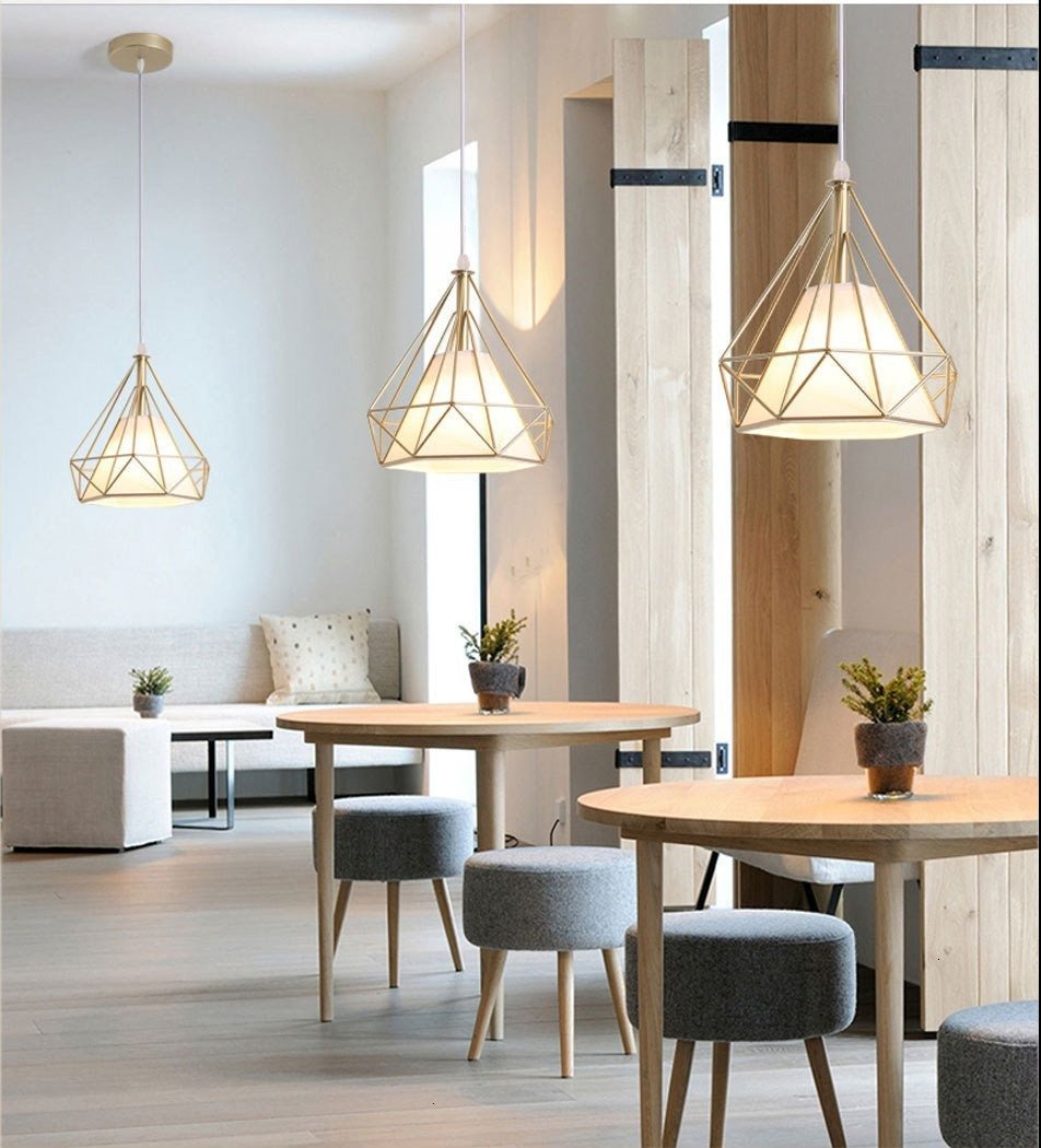 Geometric Pendant Light Gold Iron Frame With White Glass Shade - Product detail 5