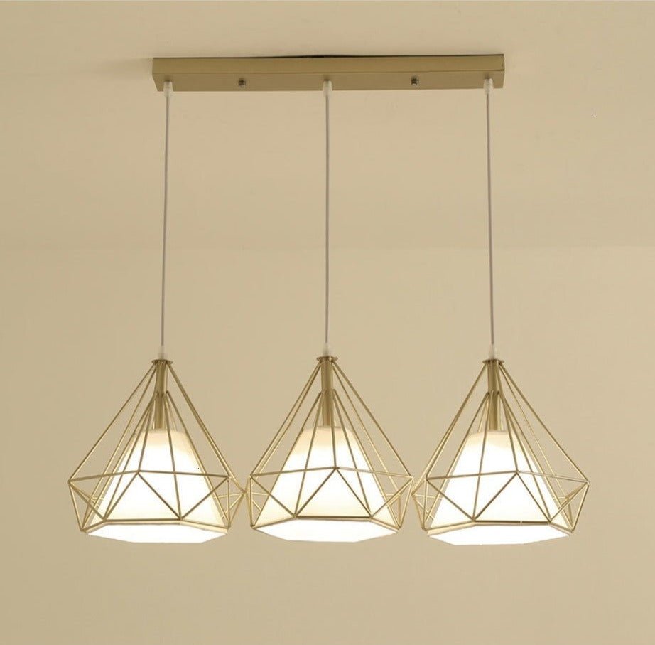 Geometric Pendant Light Gold Iron Frame With White Glass Shade - Product detail 8