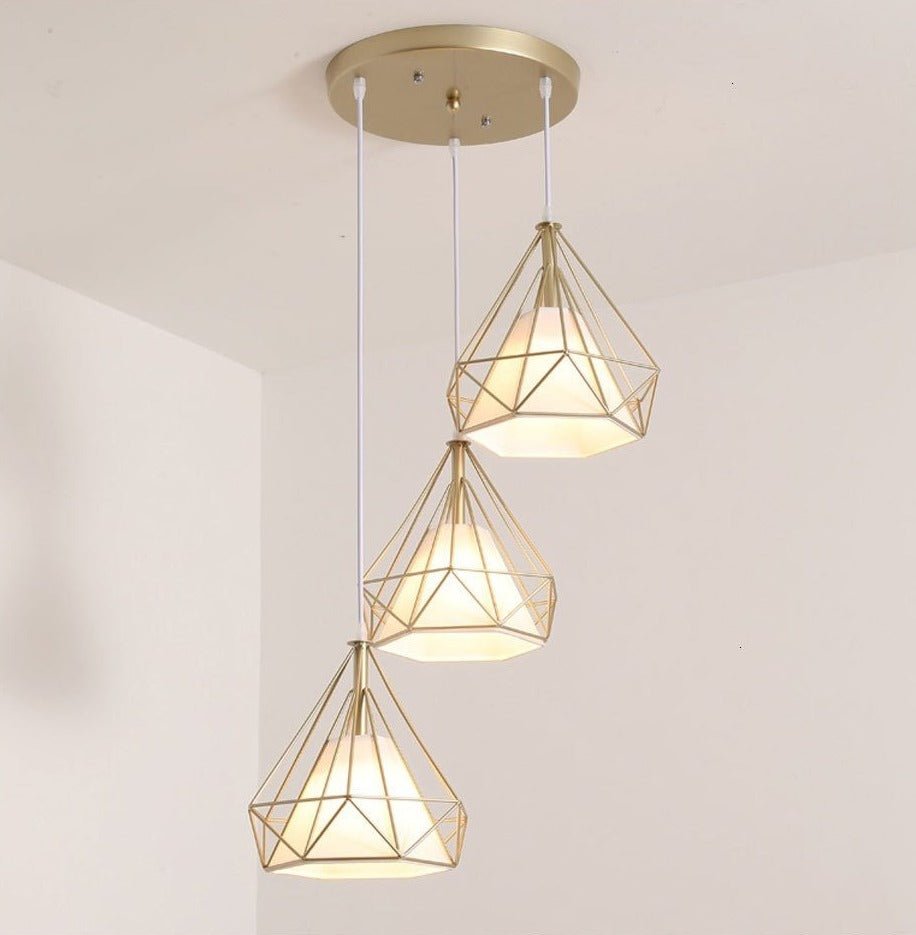 Geometric Pendant Light Gold Iron Frame With White Glass Shade - Product detail 7