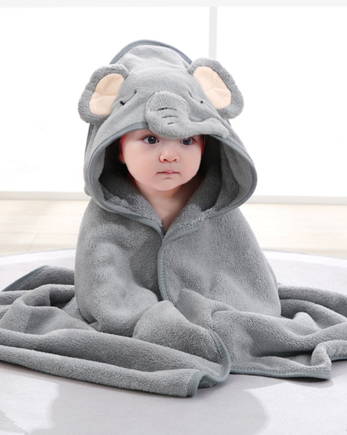 Baby Hooded Bath Towel  Elephant Design Soft Cotton Terry - Product showcase