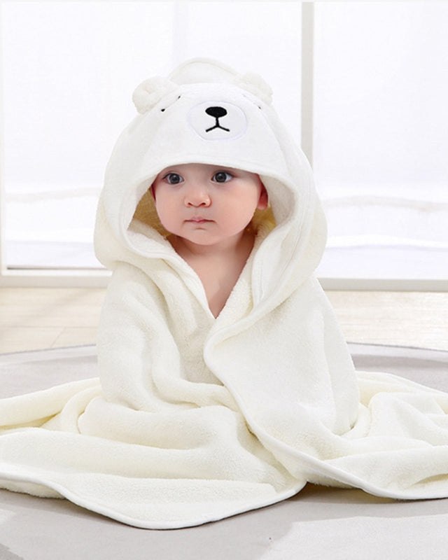 Hooded Baby Bath Towel  White Bear Design 0-3 Years - Product showcase