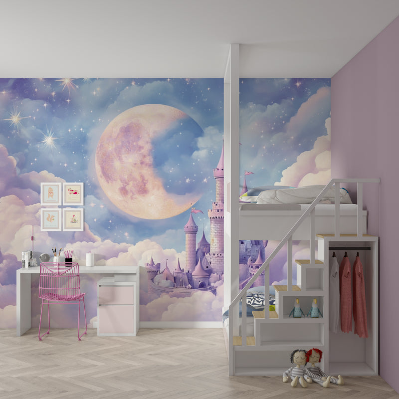 Magical castle design in neutral nursery with white furniture