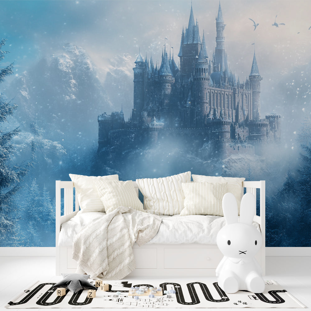 Snowy Castle Mural transforming a teen's bedroom into a sophisticated retreat