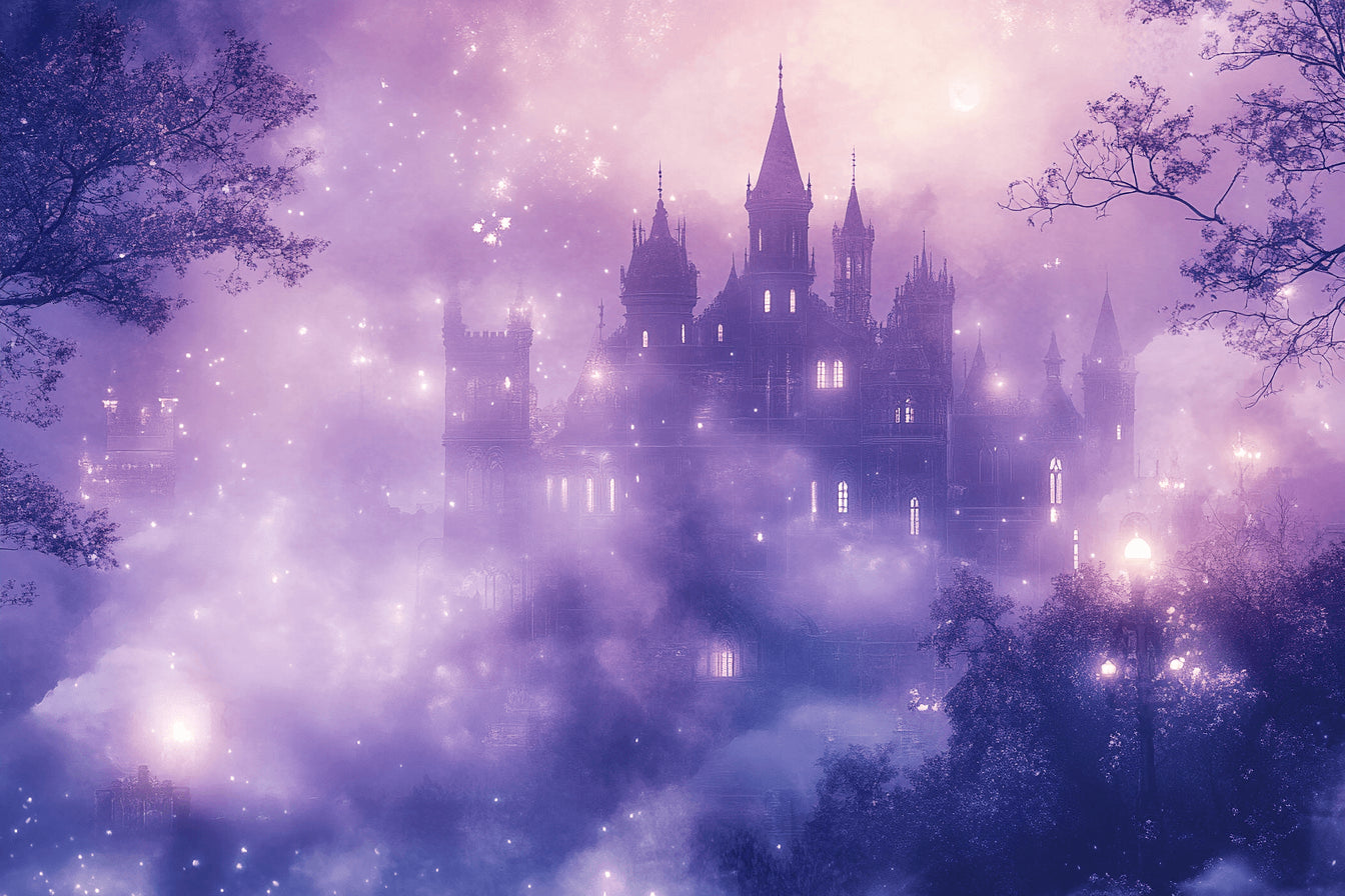 Castle under purple night sky design file showing intricate starlit details and gothic architecture