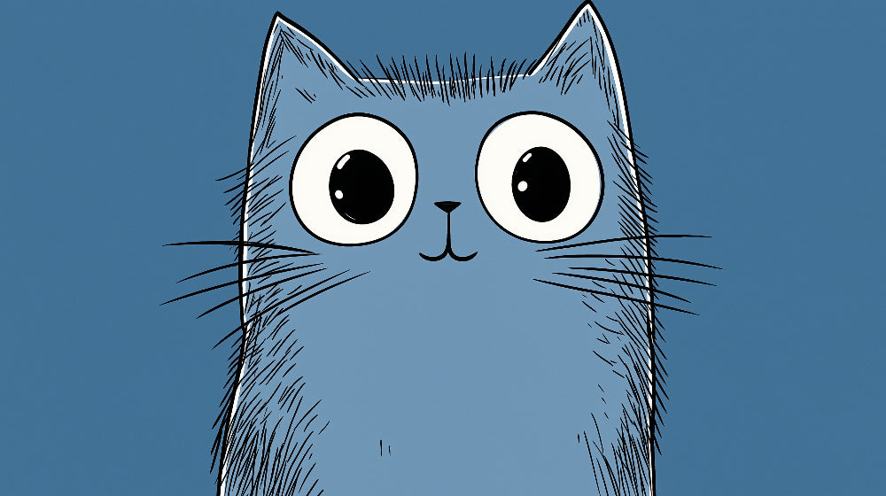 Blue cat wallpaper design file showing cute cartoon feline with oversized eyes