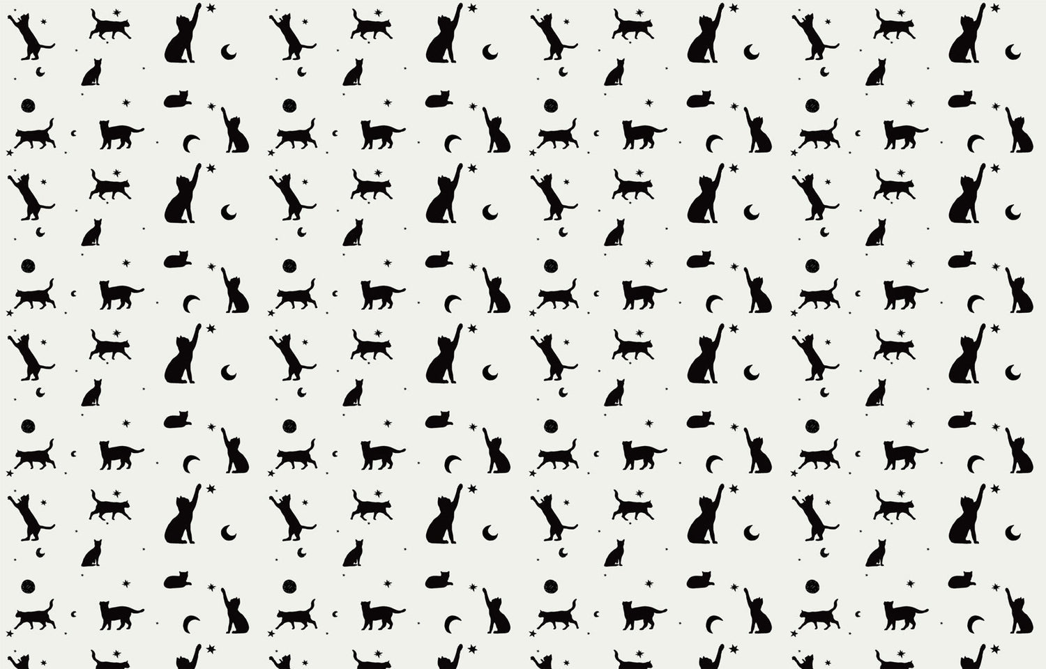 Cat silhouette wallpaper design file showing black cats and celestial elements on white background