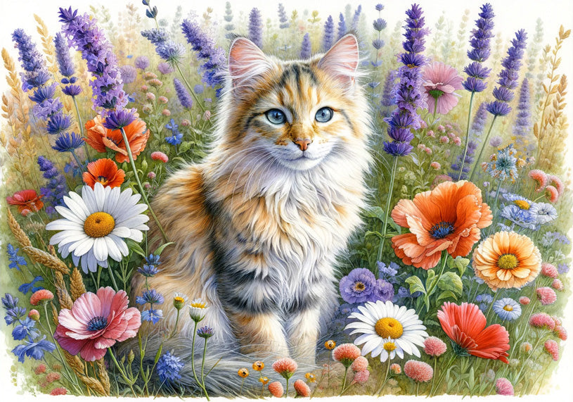 Ginger cat garden wallpaper design file showing detailed watercolor pattern with flowers