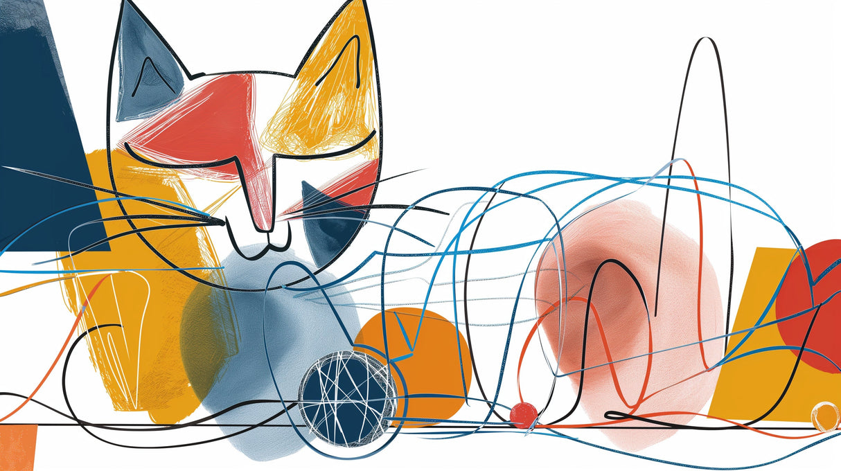 Modern cat line art wallpaper design file showing abstract pattern and color blocks