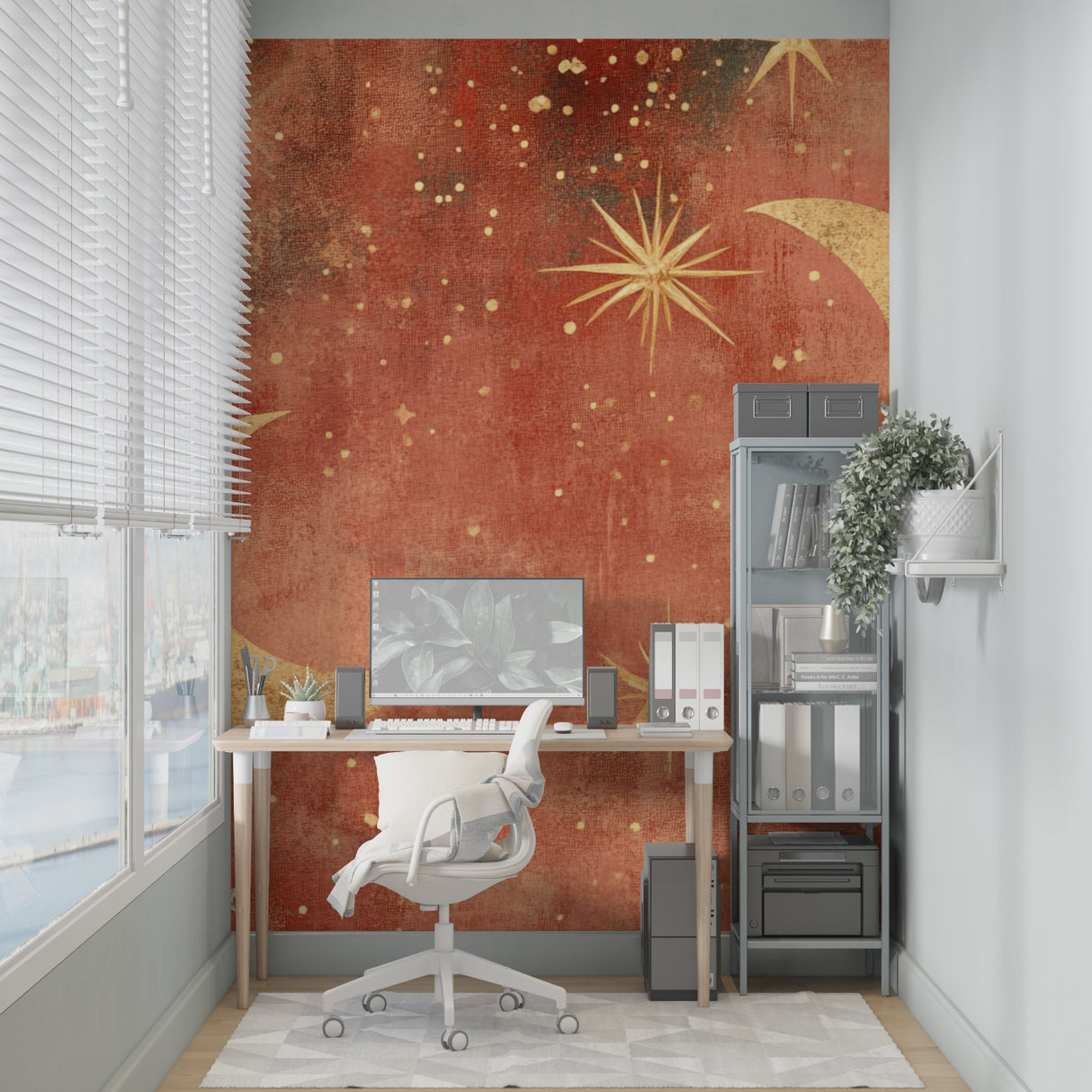Moon and stars wallpaper adding magic to reading nook