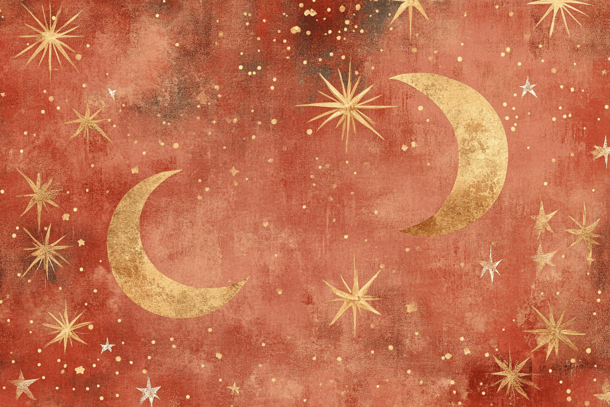 Design file of terracotta celestial pattern with golden moons and silver stars