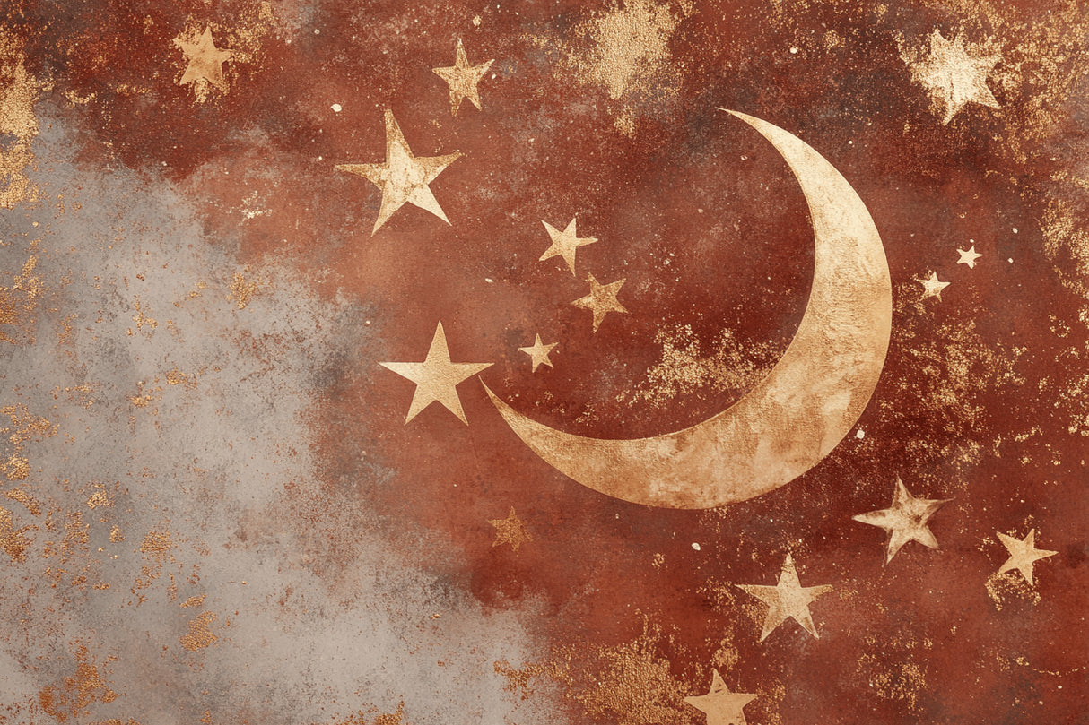Design file showing detailed moon and stars pattern on terracotta background