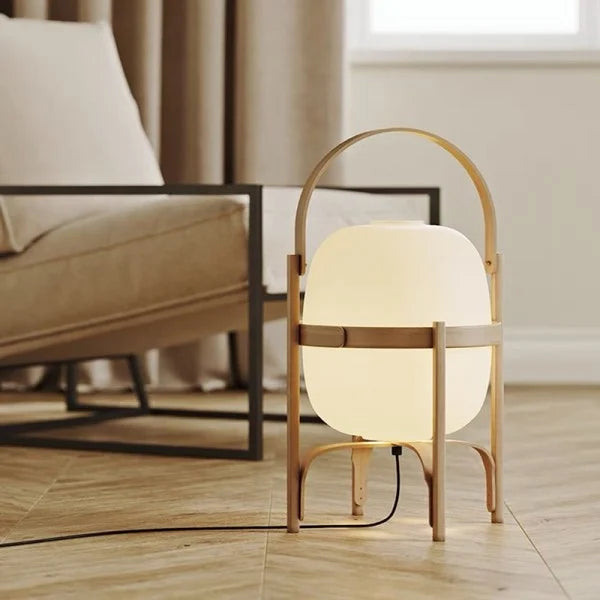 Vintage Table Lamp Wooden Basket Frame With Opal Glass - Product detail 5