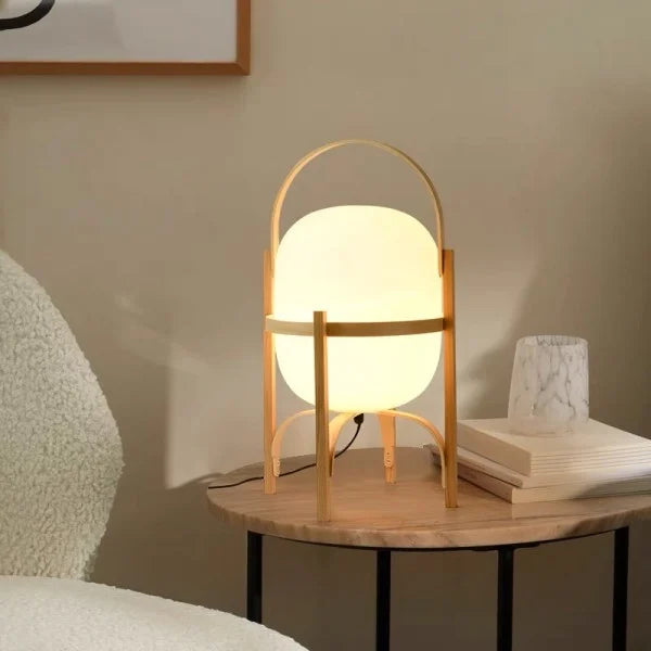Vintage Table Lamp Wooden Basket Frame With Opal Glass - Product detail 12