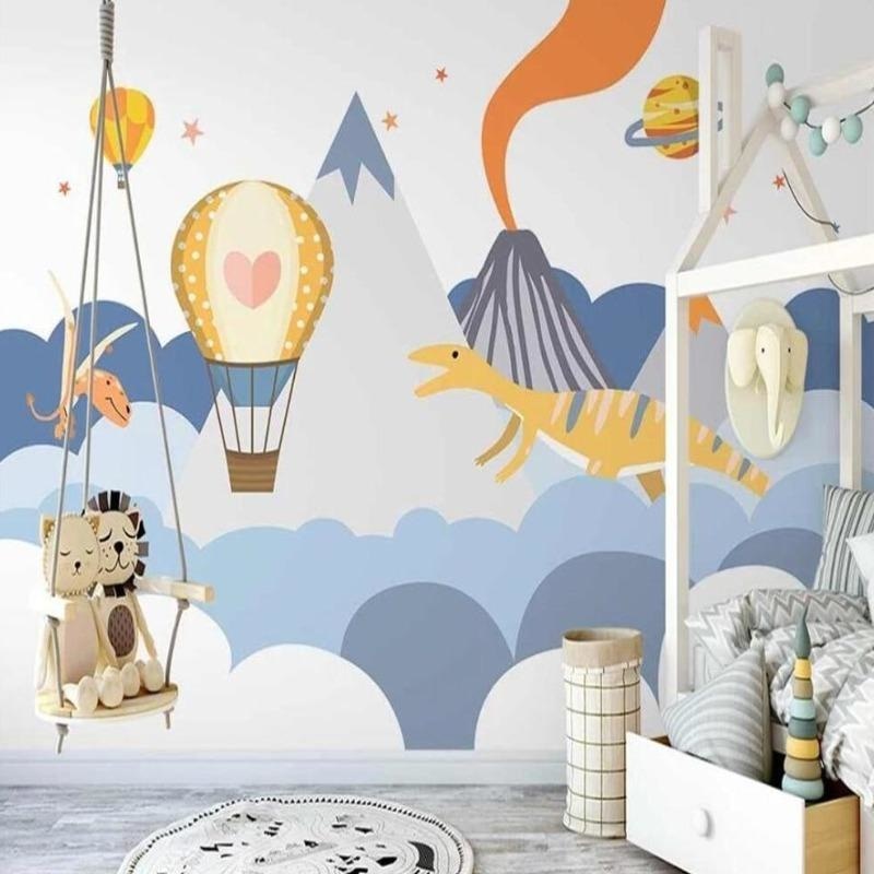 Adventure Mural Wallpaper | Hot Air Balloon and Dinosaur Design