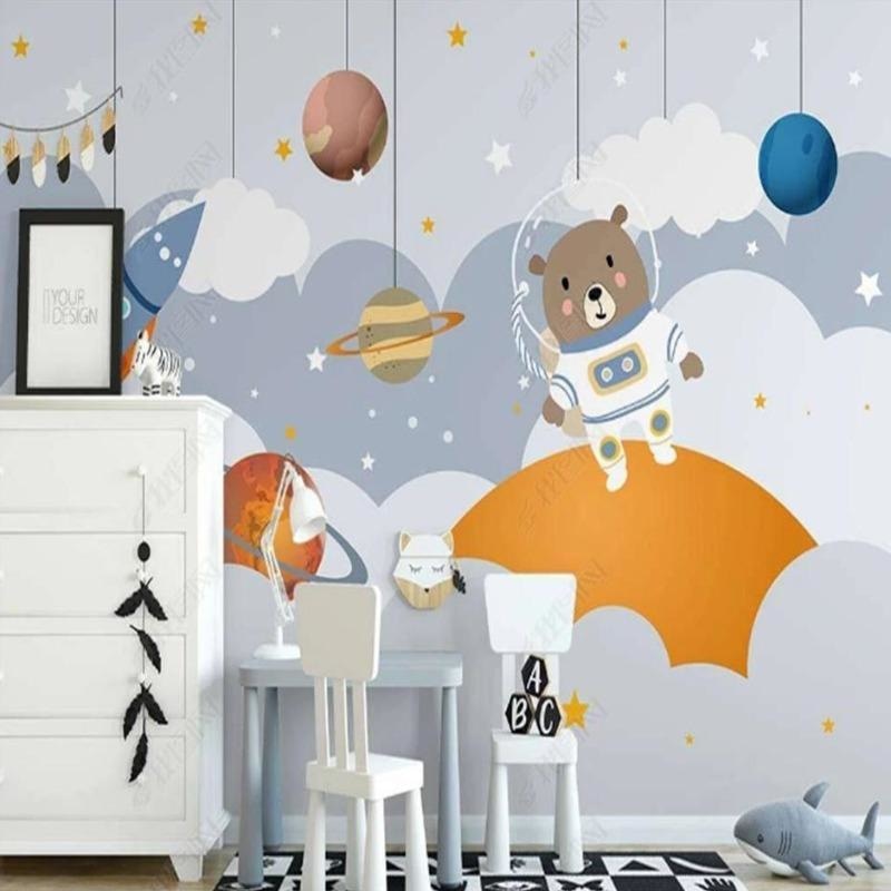 Space Mural Wallpaper | Astronaut Bear and Planets Adventure
