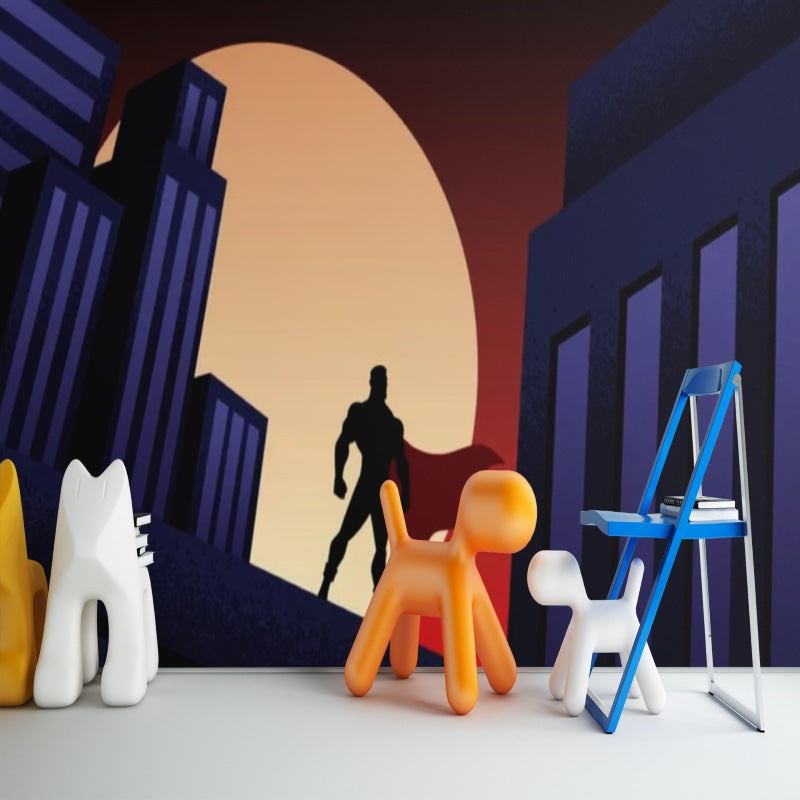 Superhero Mural Wallpaper | City Skyline Silhouette Design