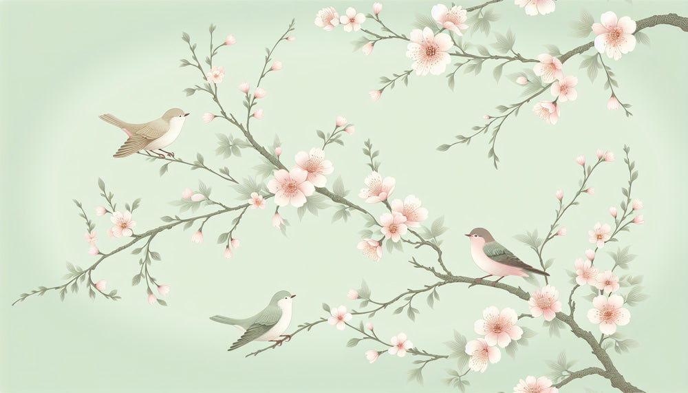 Japanese cherry blossom and birds design file showing intricate floral pattern and detailed songbirds