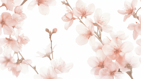 Pink cherry blossom wall mural adding softness to a minimalist dining room