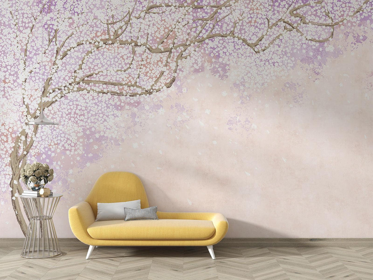 Sakura wallpaper brings nature's beauty to an entry hallway