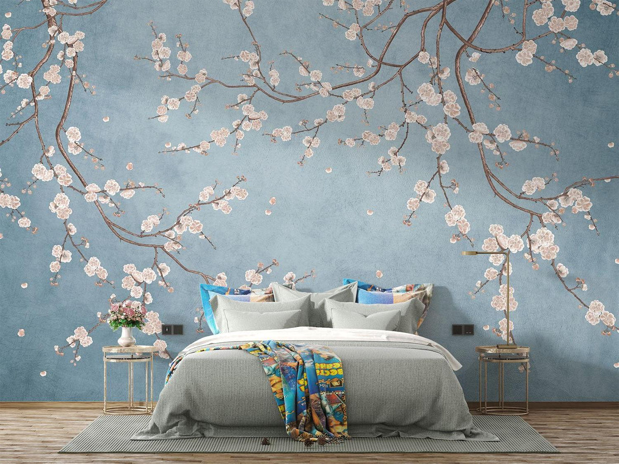 Sakura wallpaper bringing spring feeling to a meditation room