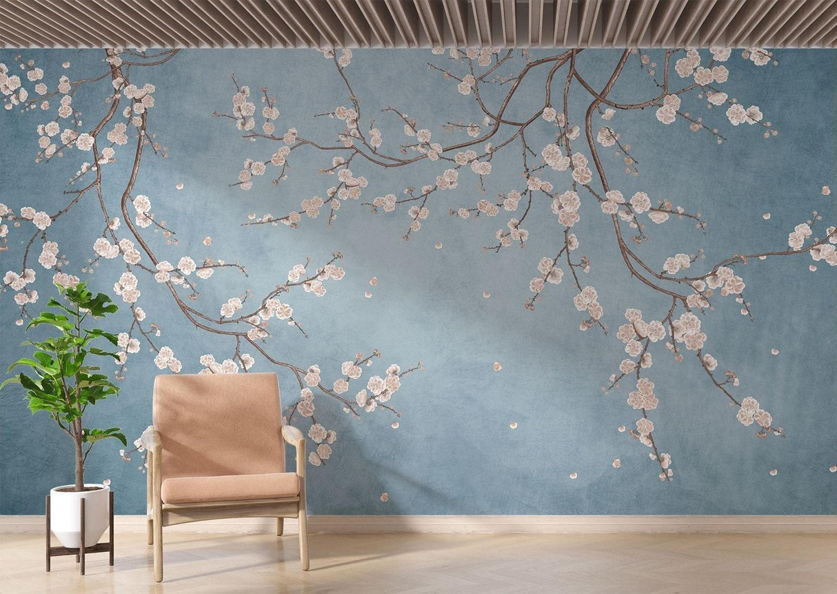 Japanese floral wallpaper transforming a home office space