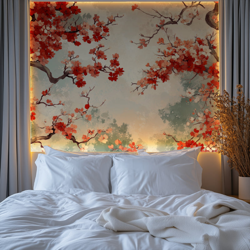 Oriental flower mural creating a stunning entrance hallway feature wall