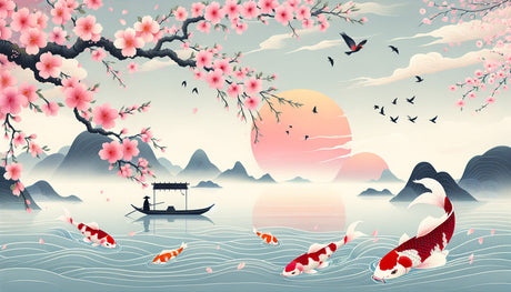 Japanese cherry blossom wallpaper design file showing detailed sakura blooms and koi fish pattern