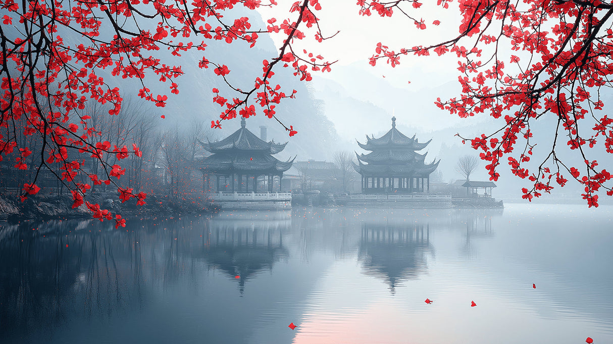 Cherry Blossom Wallpaper design file showing detailed pagoda and sakura pattern