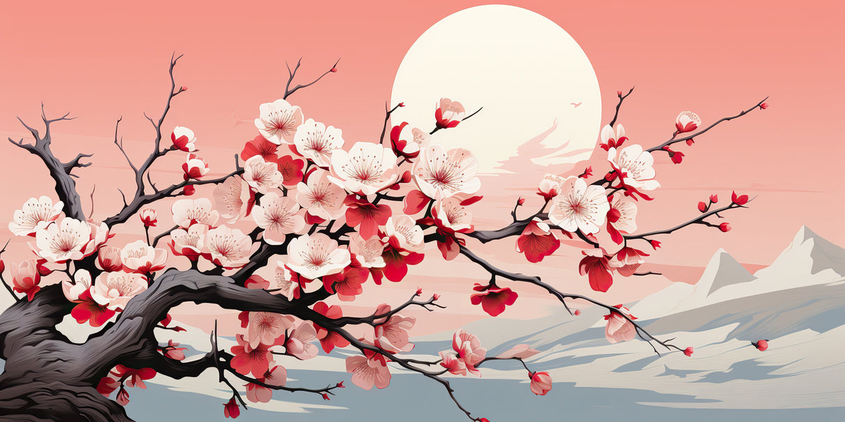 Cherry blossom wallpaper design file showing detailed sakura branches and full moon pattern