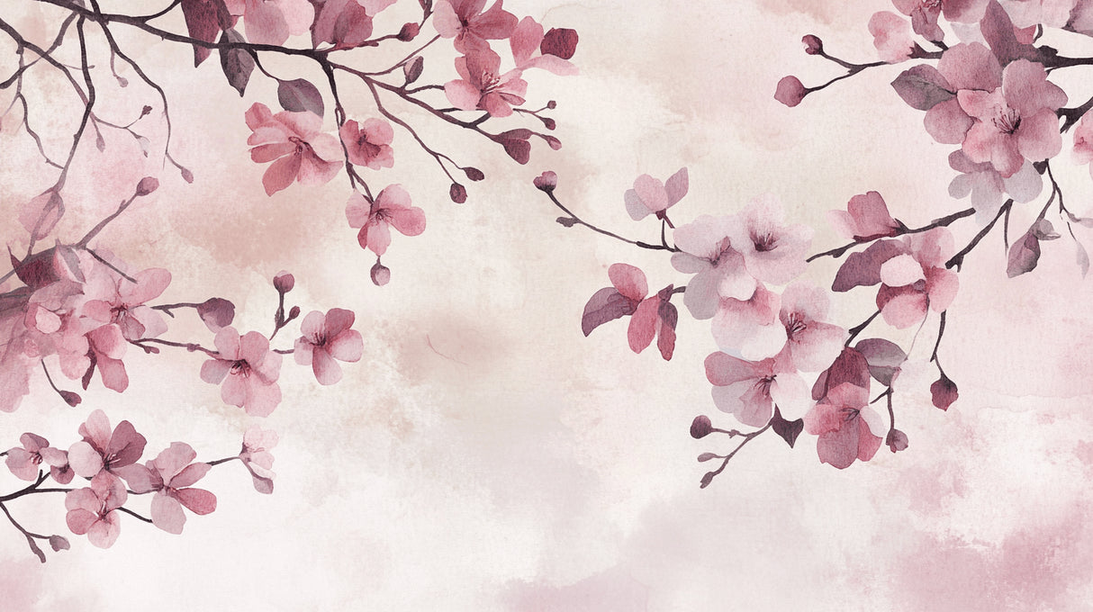 Cherry blossom wallpaper design file showing detailed watercolor pattern and pink florals