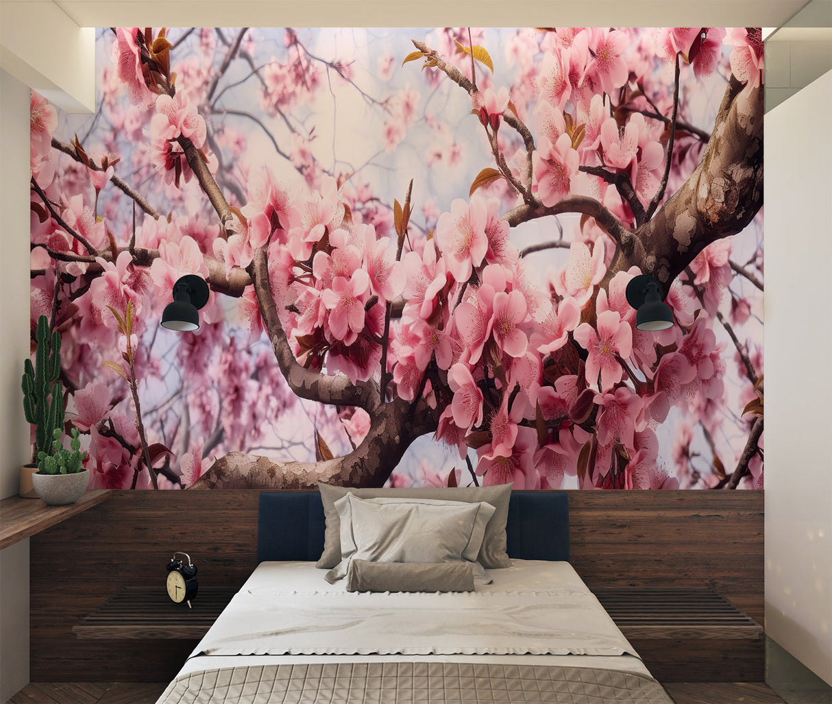 Sakura tree wallpaper bringing spring charm to a meditation space
