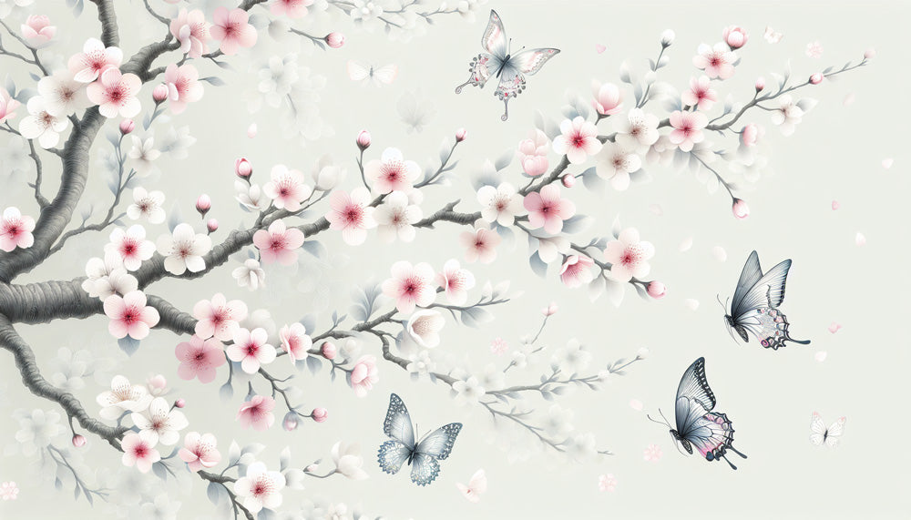 Pink sakura and butterflies design file showing delicate pattern details and color variations
