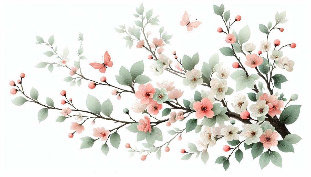 Cherry blossom and butterfly design file showing delicate pink petals and soft sage green details