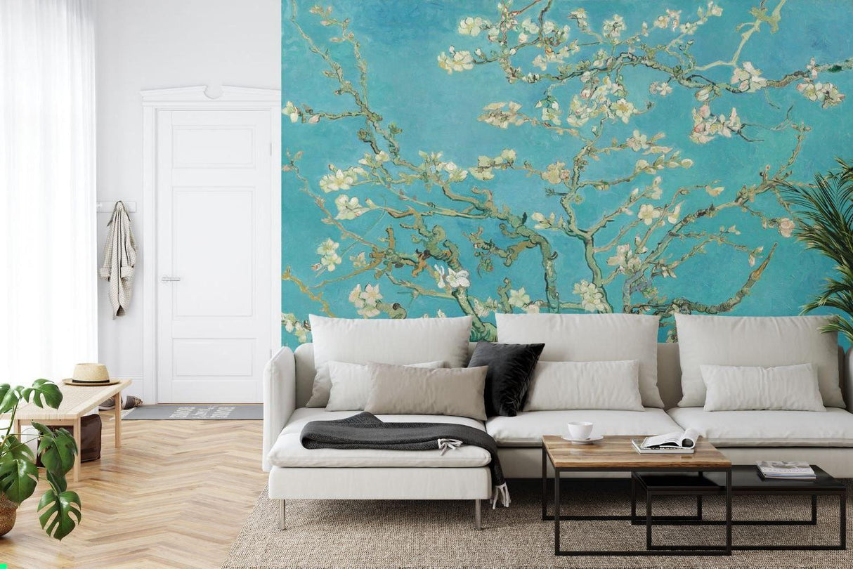 Japanese floral wallpaper transforming a bedroom into a serene sanctuary