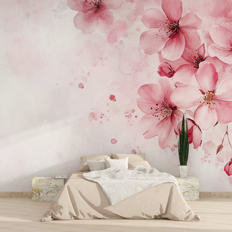 Cherry blossom wall art transforming a dining room with soft pink hues