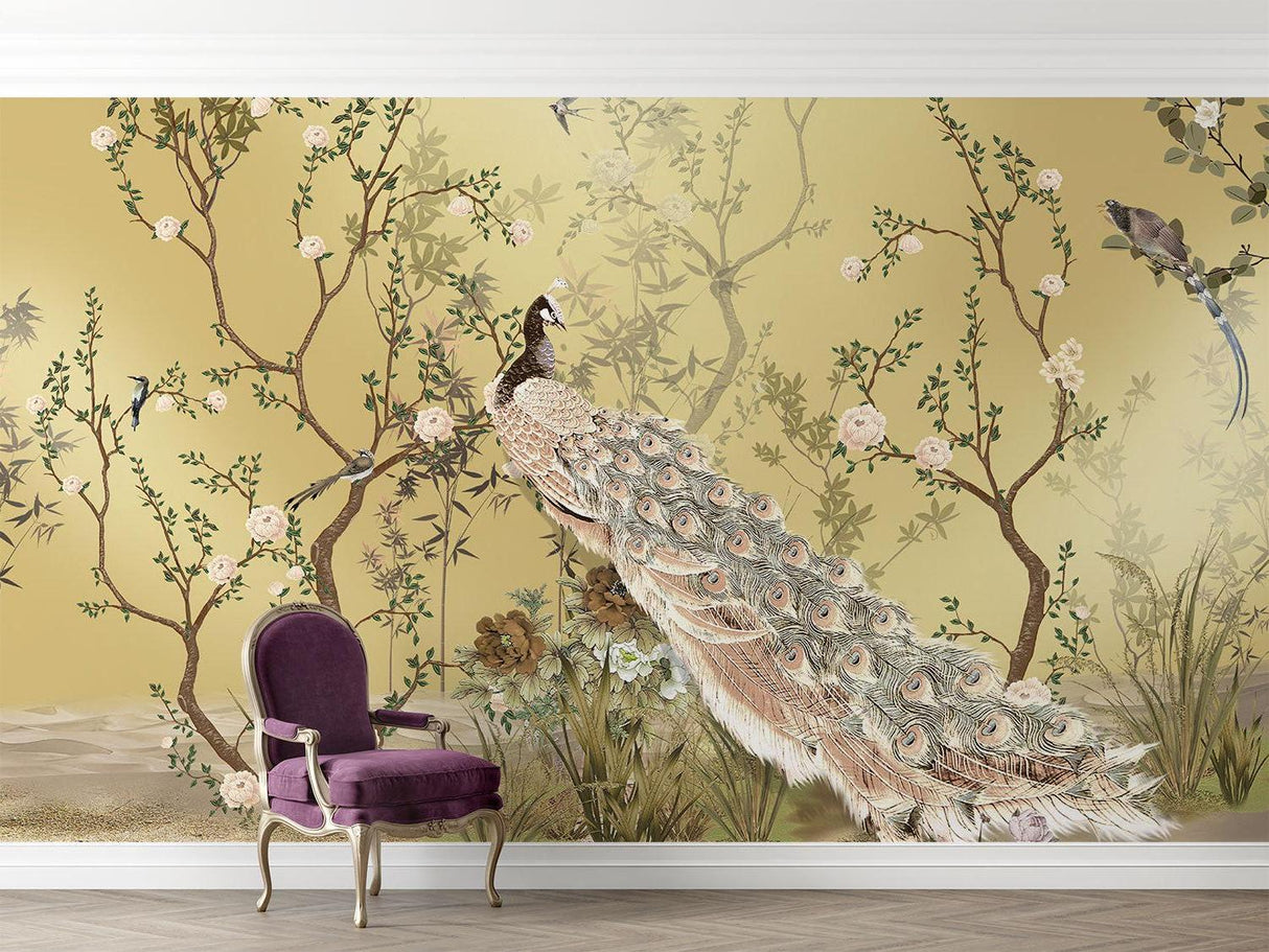 Cherry blossom wallpaper design transforming an entryway with Asian elegance