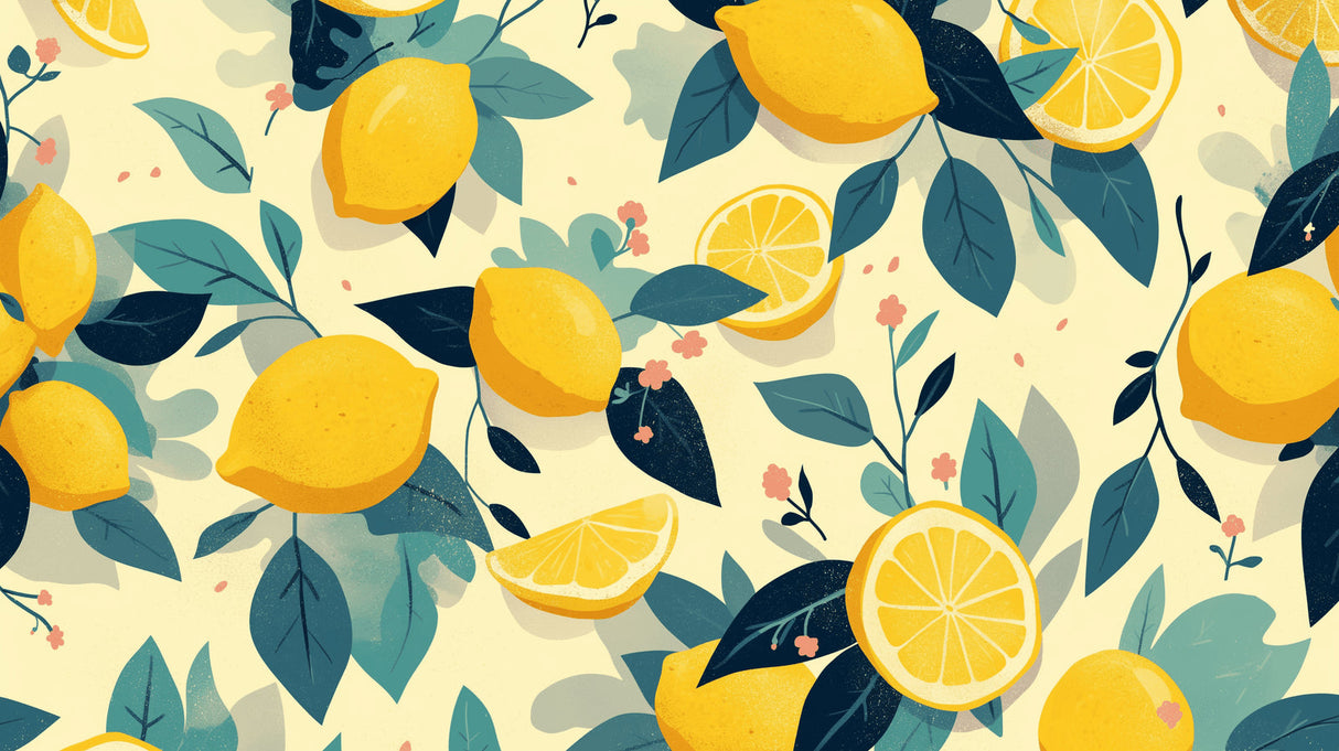 Lemon garden wallpaper design file showing detailed citrus pattern with golden fruits and deep green leaves