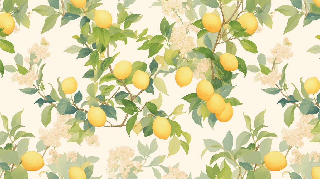 Lemon tree wallpaper design file showing detailed citrus pattern with blossoms and foliage
