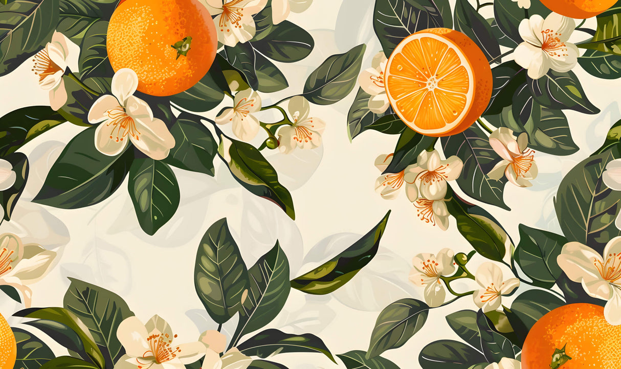 Citrus orange blossom wallpaper design file showing detailed fruit and flower pattern
