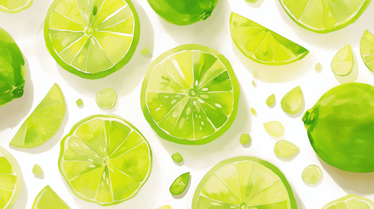 Watercolor lime pattern design file showing detailed fruit segments and fresh green tones